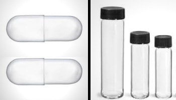 glass vials and pill capsules